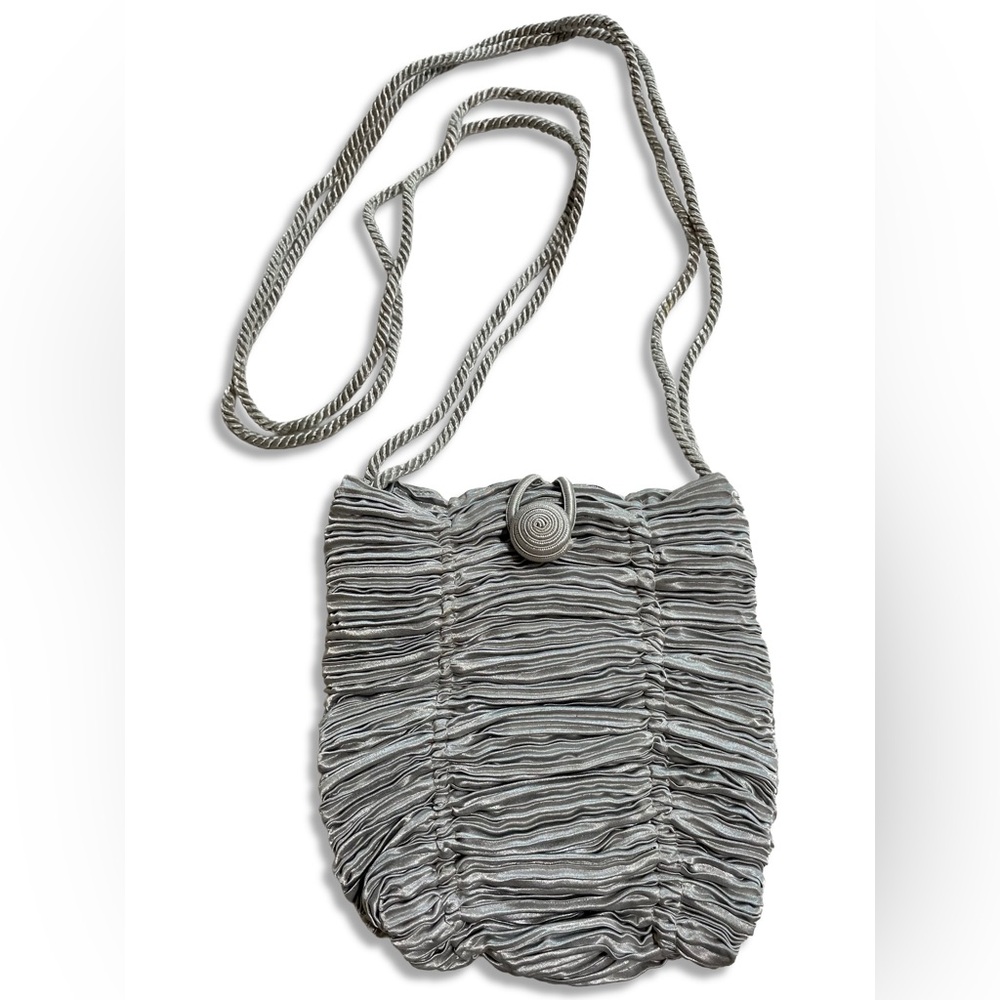 Vintage 90s Silver Fabric Mini Evening Bag Metallic Y2K Prom Shoulder Bag Purse